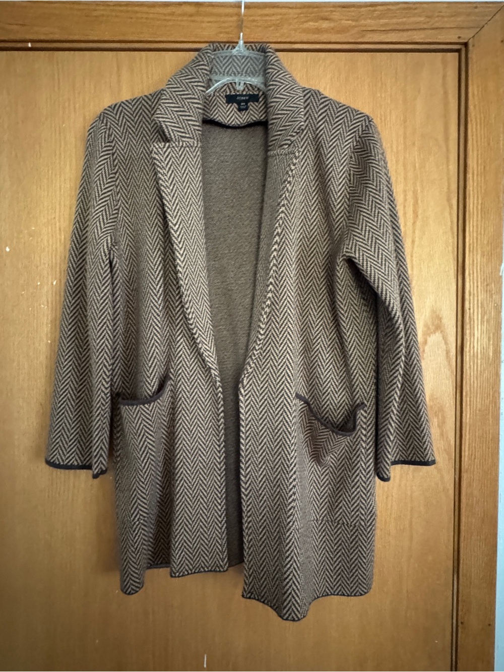 J Crew sweater oversized blazer coat size women’s XS brown herringbone pattern